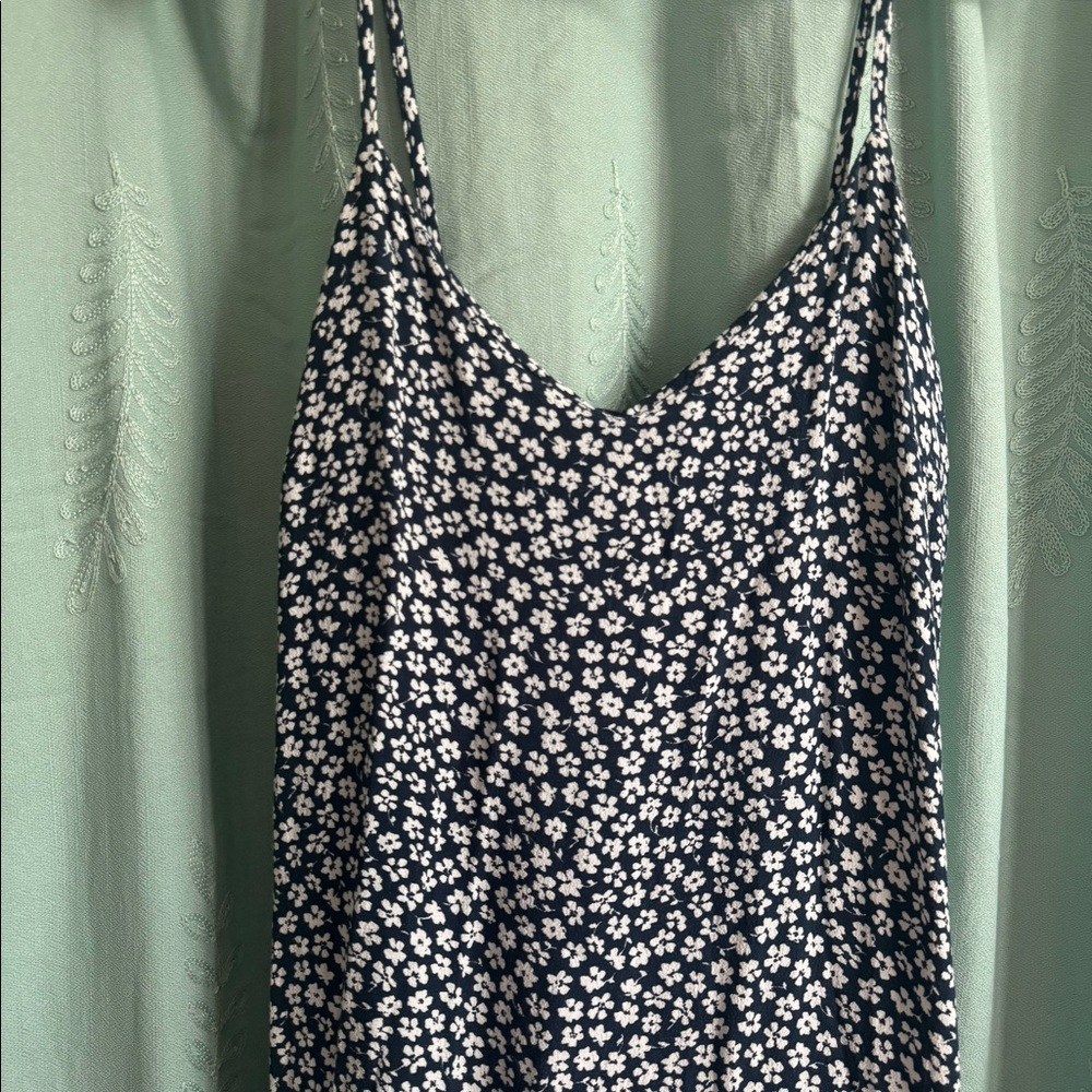 Primark Linen Dress - Navy Blue and White Flowers - Gently Worn